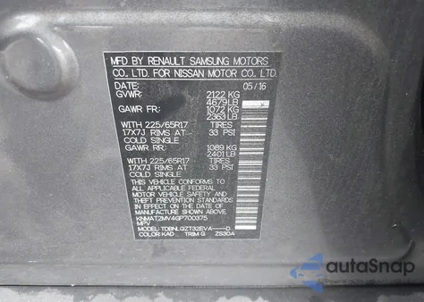 2016 Nissan Rogue Sv из США, поврежденный, VIN KNMAT2MV4GP700375